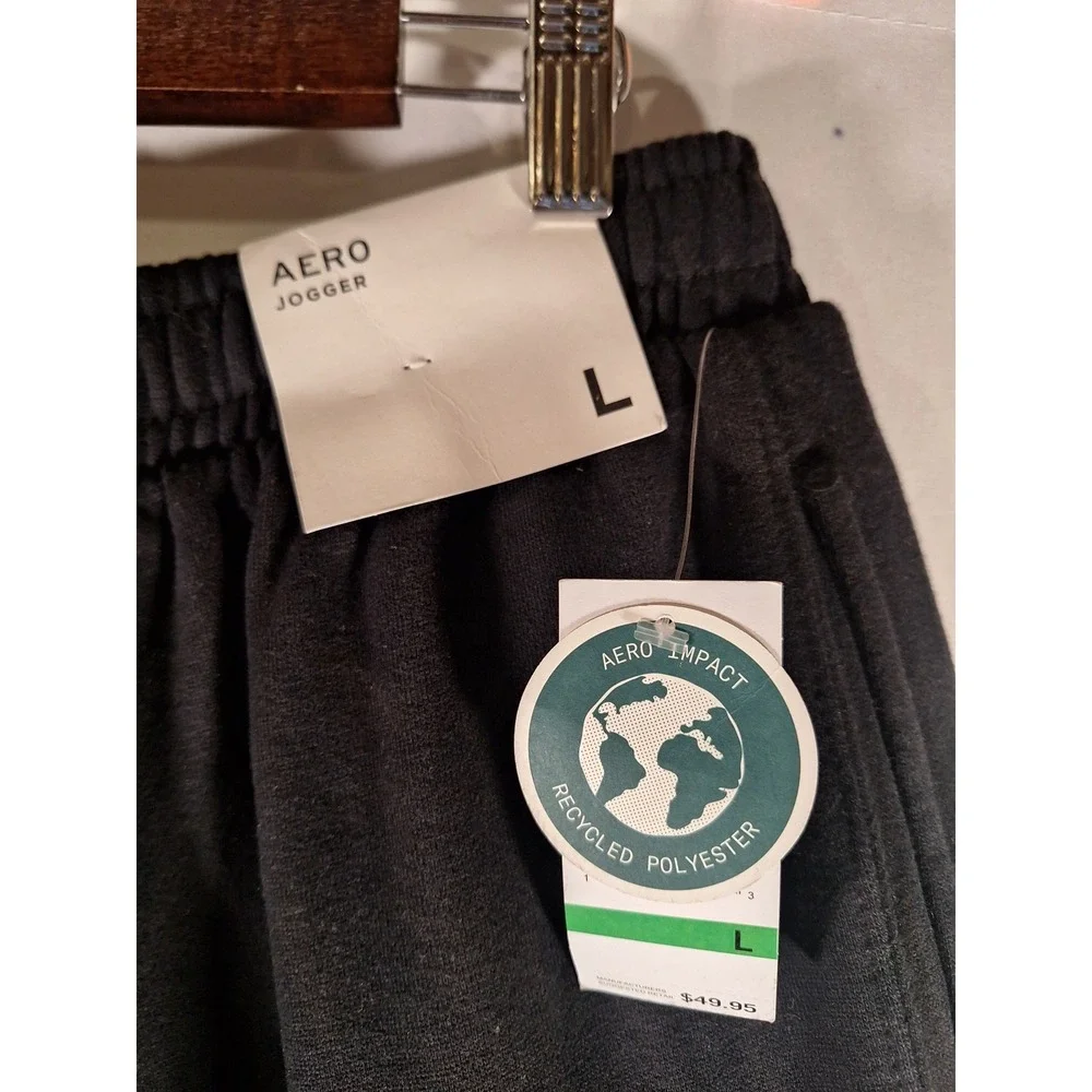 AERO JOGGER Men's Black Cargo Sweatpants Recycled Polyester‎ Size L